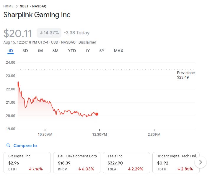 Sharplink Gaming Stock Dips After Q2 Loss