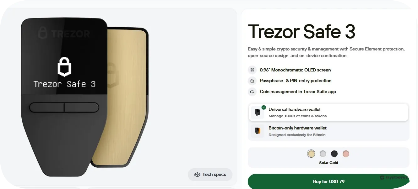 Trezor Safe 3: Key Features and Specs 