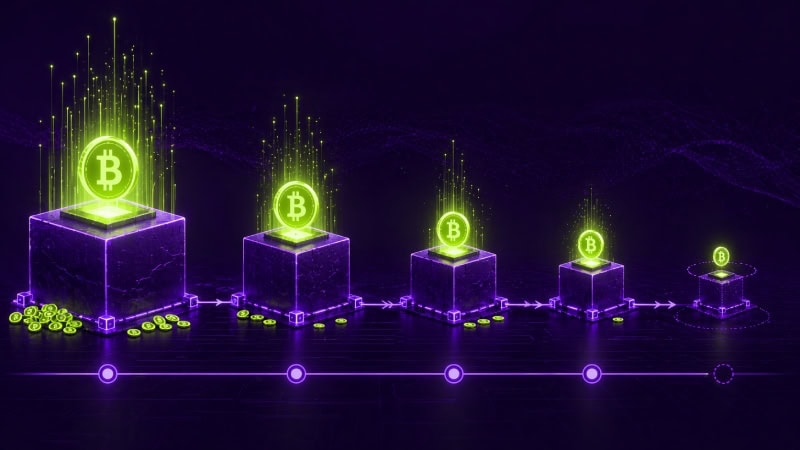 Blockchain progression in neon glow