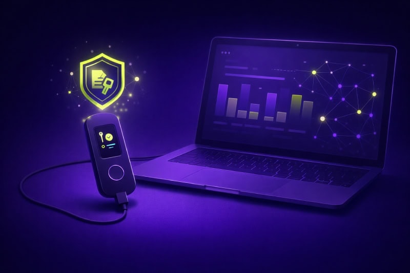 Cryptocurrency wallet and laptop setup