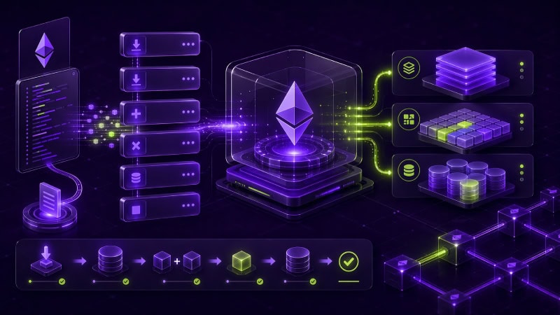 Futuristic blockchain tech dashboard illustration
