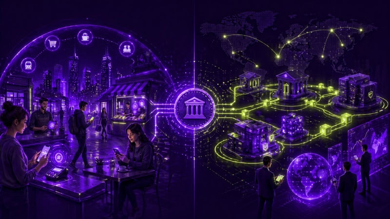 Futuristic fintech payment and network scene