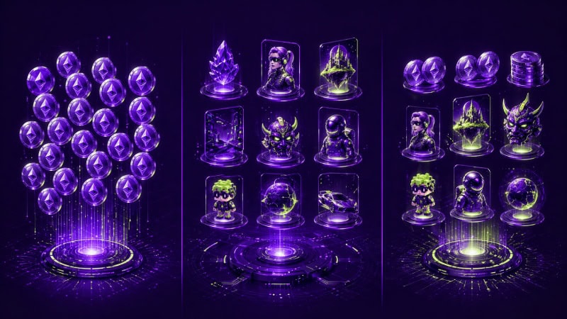Futuristic NFT and token showcase