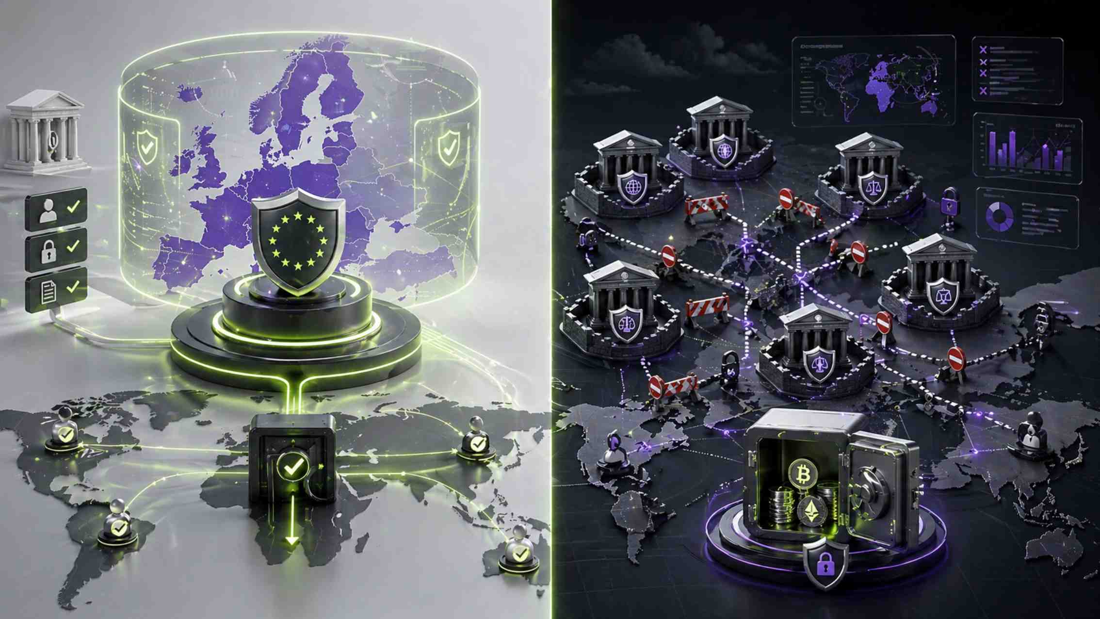 Regulatory contrast: united vs fragmented systems
