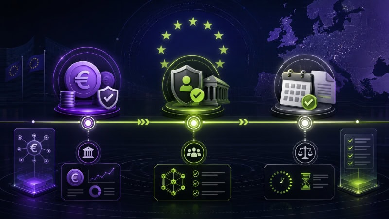 Futuristic EU financial timeline graphic