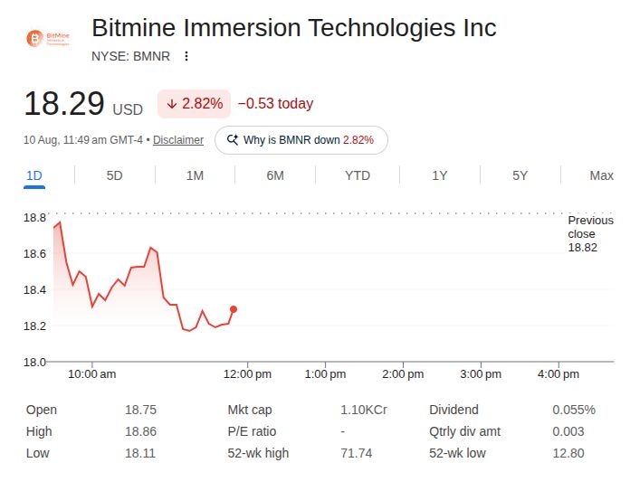Bmnr Stock Price 10th Aug