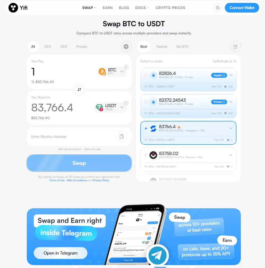 YiFi Swap cross-chain swap interface